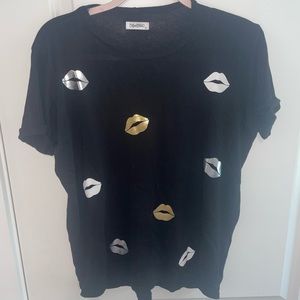 Lauren Moshi Black Top with Gold and Silver Lips